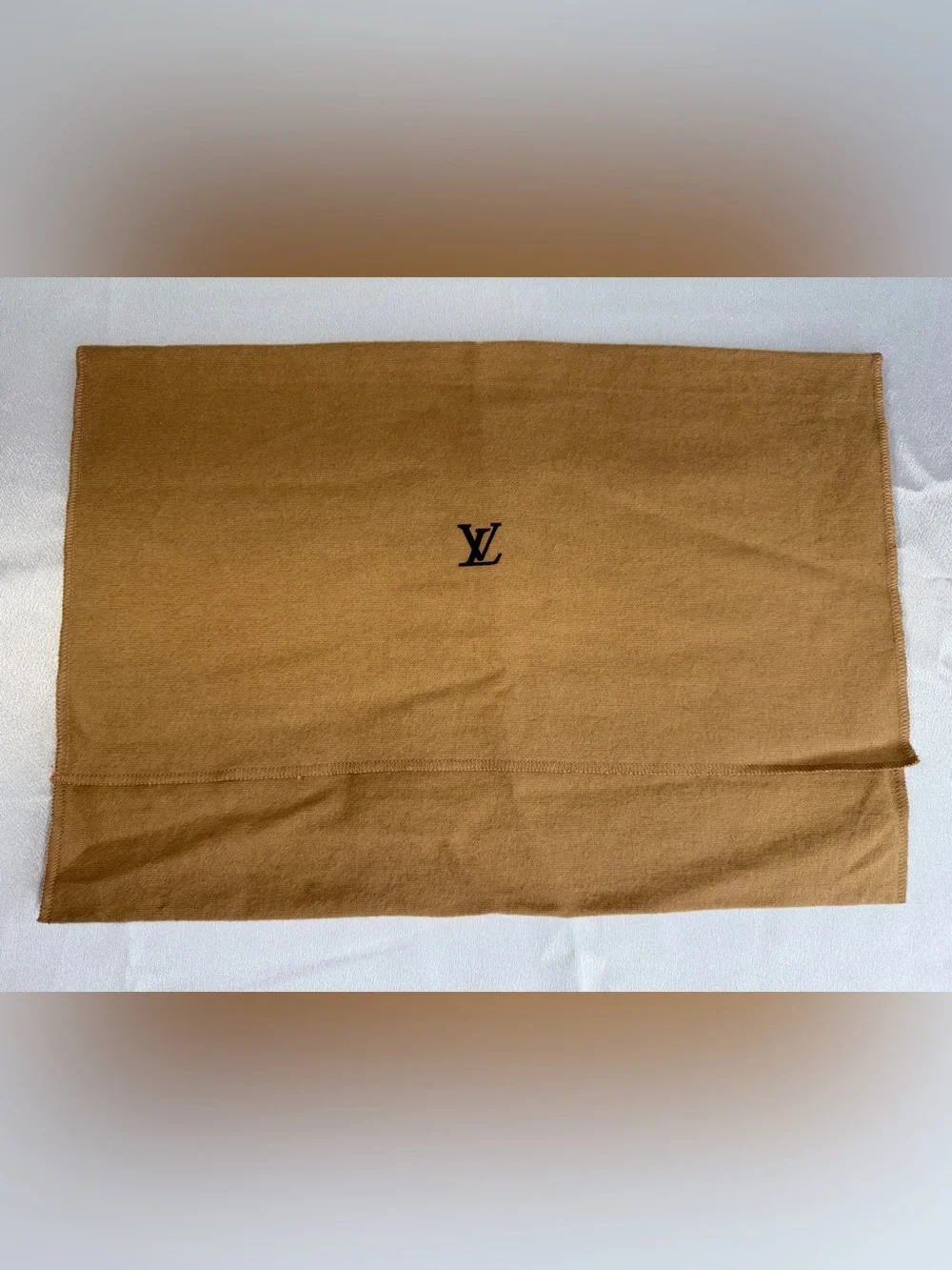 Louis Vuitton LV Brown Camel Envelope -style Dust Bag w/ the classic black LV